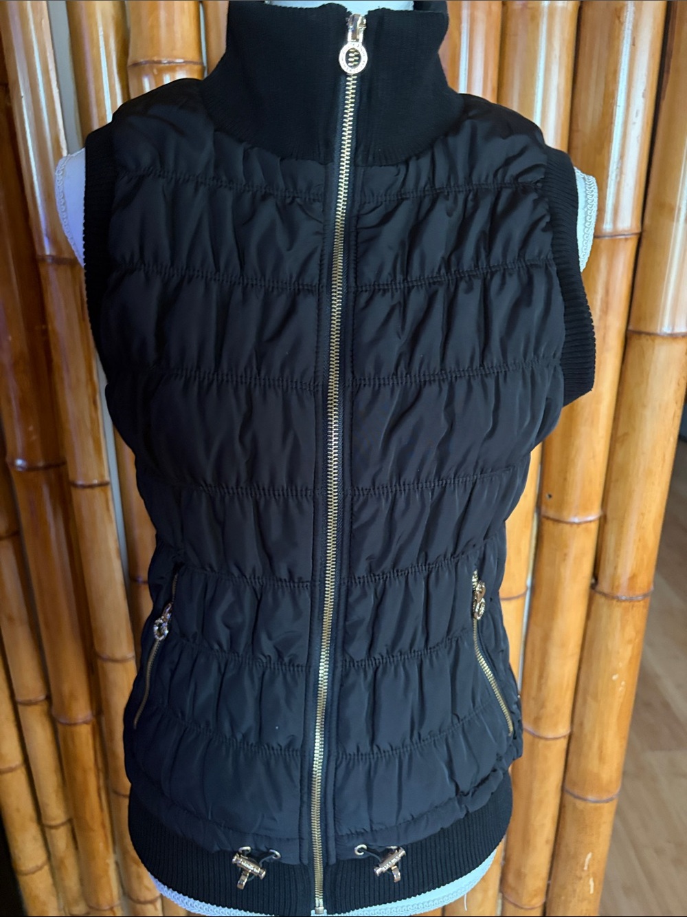 Calvin Klein Black Quilted Vest with Gold Zipper Detail